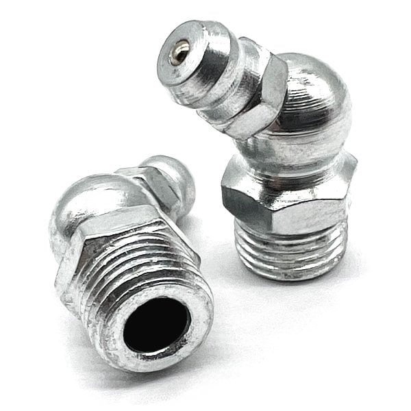 Boltsandnuts.Com 100 Pieces M8-1.0 Zerks Grease Fitting 45 Degree Steel Zinc, 100PK M8GF-STLZINC-45DEGREE-100 - main
